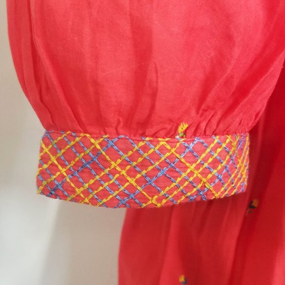 Vintage Womens Prairie Dress Boho Bohemian Empire Waist Floral Summer Red M/L - Picture 6 of 7